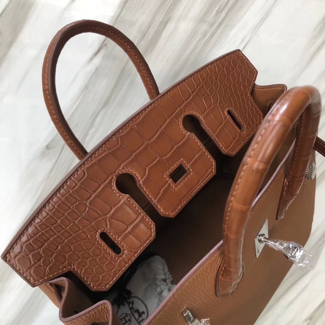 新光三越西門店 Hermes Birkin 25 Touch CK37金棕色 Togo拼霧面美洲鱷