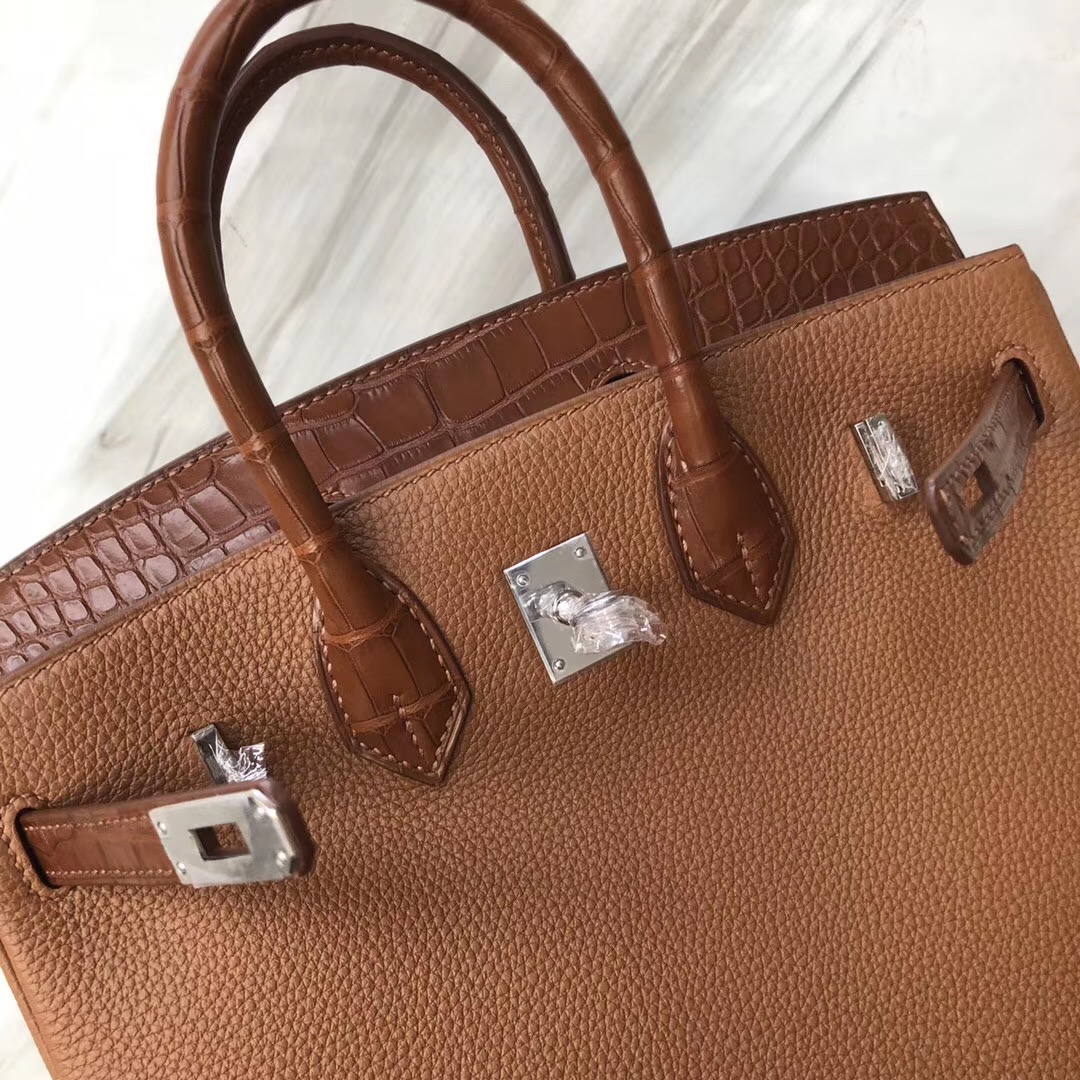 新光三越西門店 Hermes Birkin 25 Touch CK37金棕色 Togo拼霧面美洲鱷