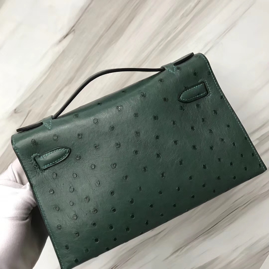 Hermes MiniKelly Pochette Z6孔雀綠 malachite Ostrich KK 南非鴕鳥皮