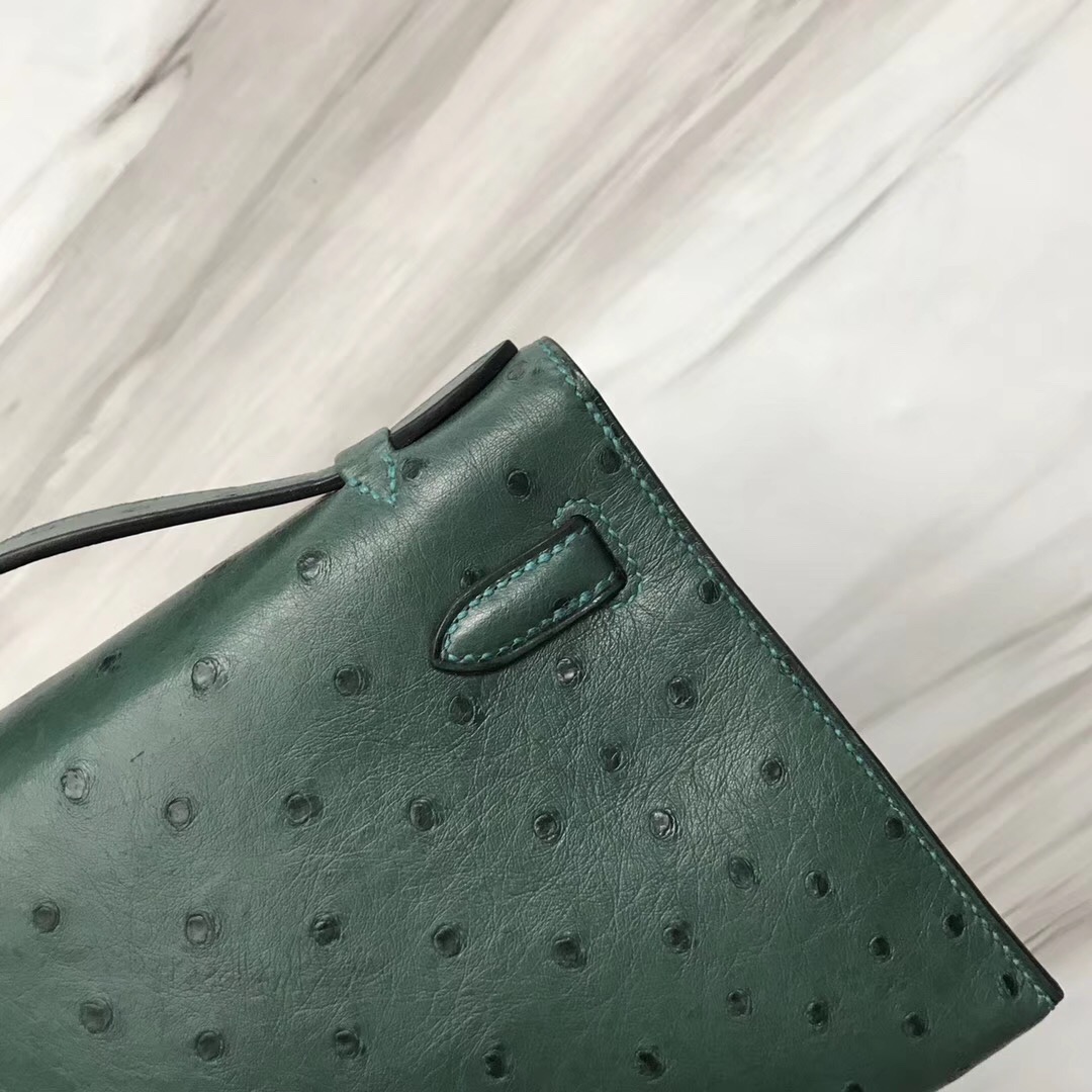 Hermes MiniKelly Pochette Z6孔雀綠 malachite Ostrich KK 南非鴕鳥皮