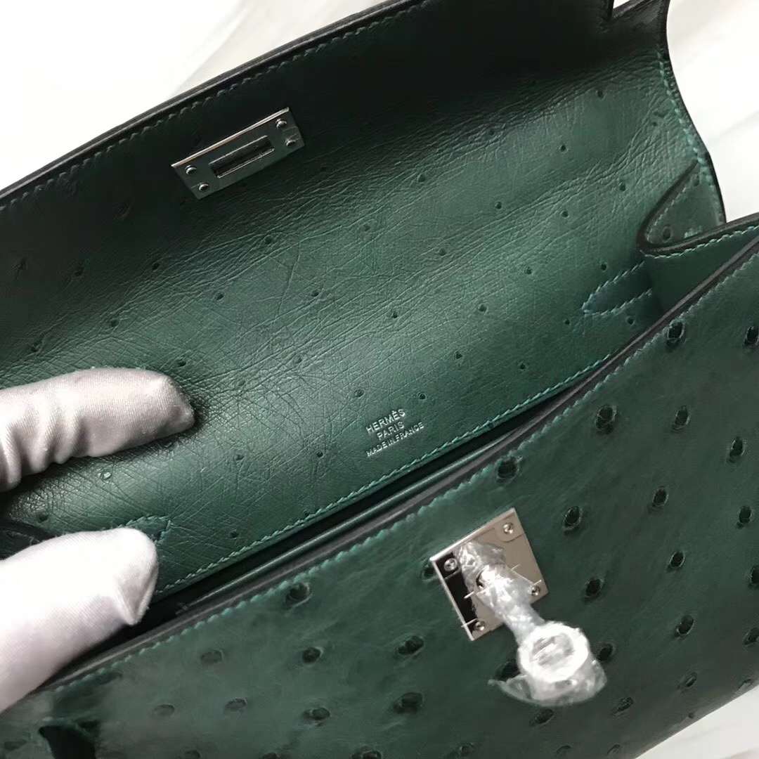 Hermes MiniKelly Pochette Z6孔雀綠 malachite Ostrich KK 南非鴕鳥皮