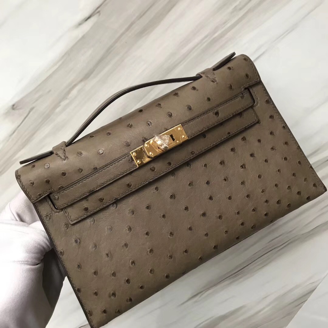 Hermes Kelly Mini Pochette CK18大象灰Etaupe KK南非鴕鳥皮