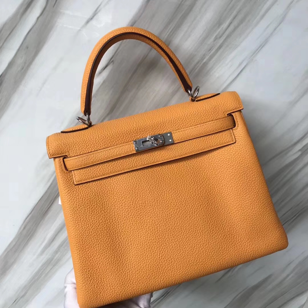 愛馬仕內縫凱莉包 Hermes Kelly 25cm Bag Togo I9杏黃色 Abricot