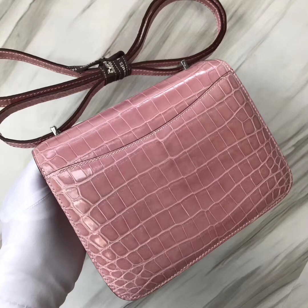 Hermes constance 19cm mini 1Q Rose Confetti 奶昔粉 Shiny nilo crocodile