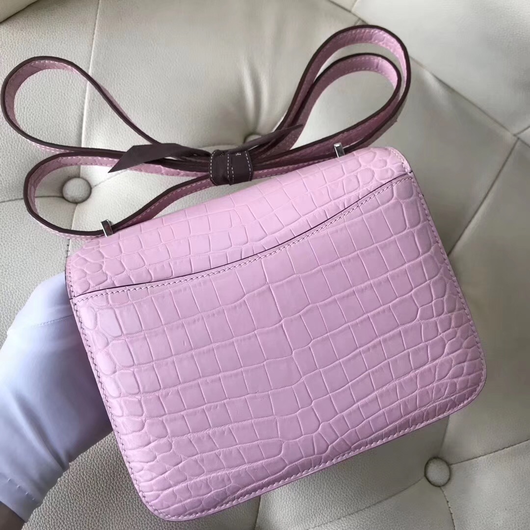 愛馬仕康康包 Hermes constance 19cm mini 5P Pink櫻花粉 霧面兩點尼羅鱷