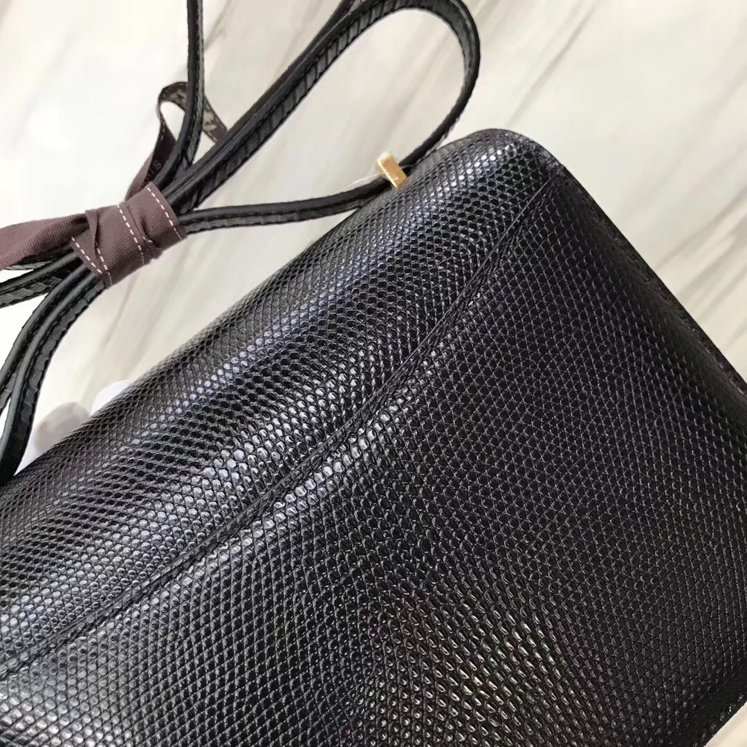 臺灣康康包 愛馬仕Hermes constance 19cm mini CK89黑色 black Lizard蜥蜴皮