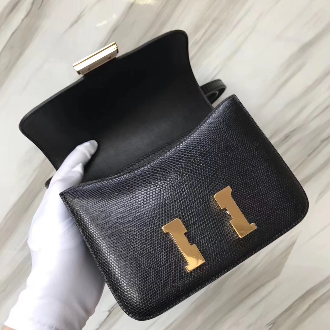 臺灣康康包 愛馬仕Hermes constance 19cm mini CK89黑色 black Lizard蜥蜴皮