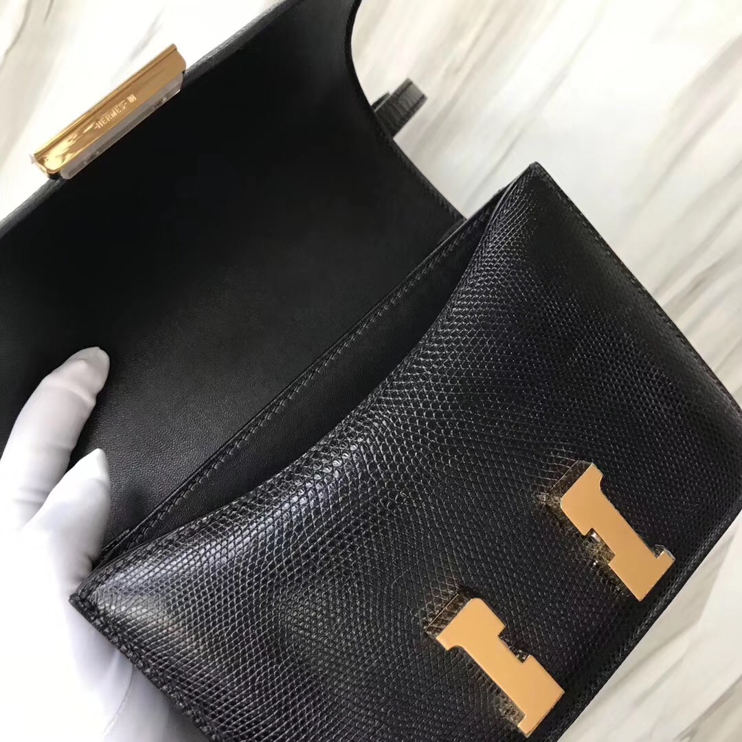 臺灣康康包 愛馬仕Hermes constance 19cm mini CK89黑色 black Lizard蜥蜴皮