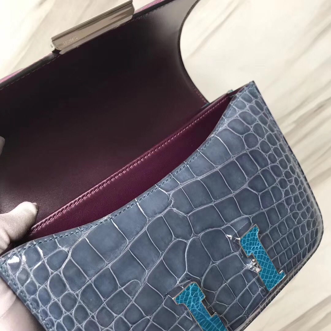 Hermes constance 19cm mini 三拼色美洲鱷 N7風暴藍色 N5加侖紫 7W伊茲密爾藍