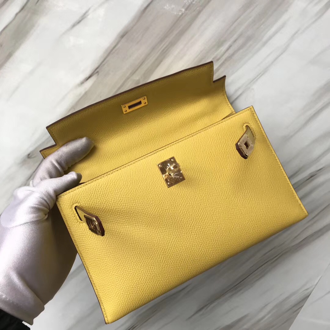 Hong Kong Hermes Minikelly pochette D刻 9O那不勒斯黃 Jaune De Naples