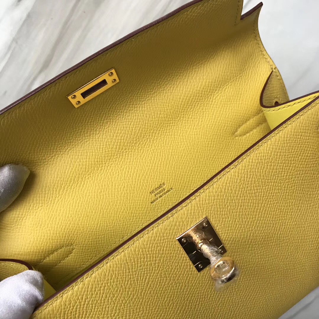 Hong Kong Hermes Minikelly pochette D刻 9O那不勒斯黃 Jaune De Naples