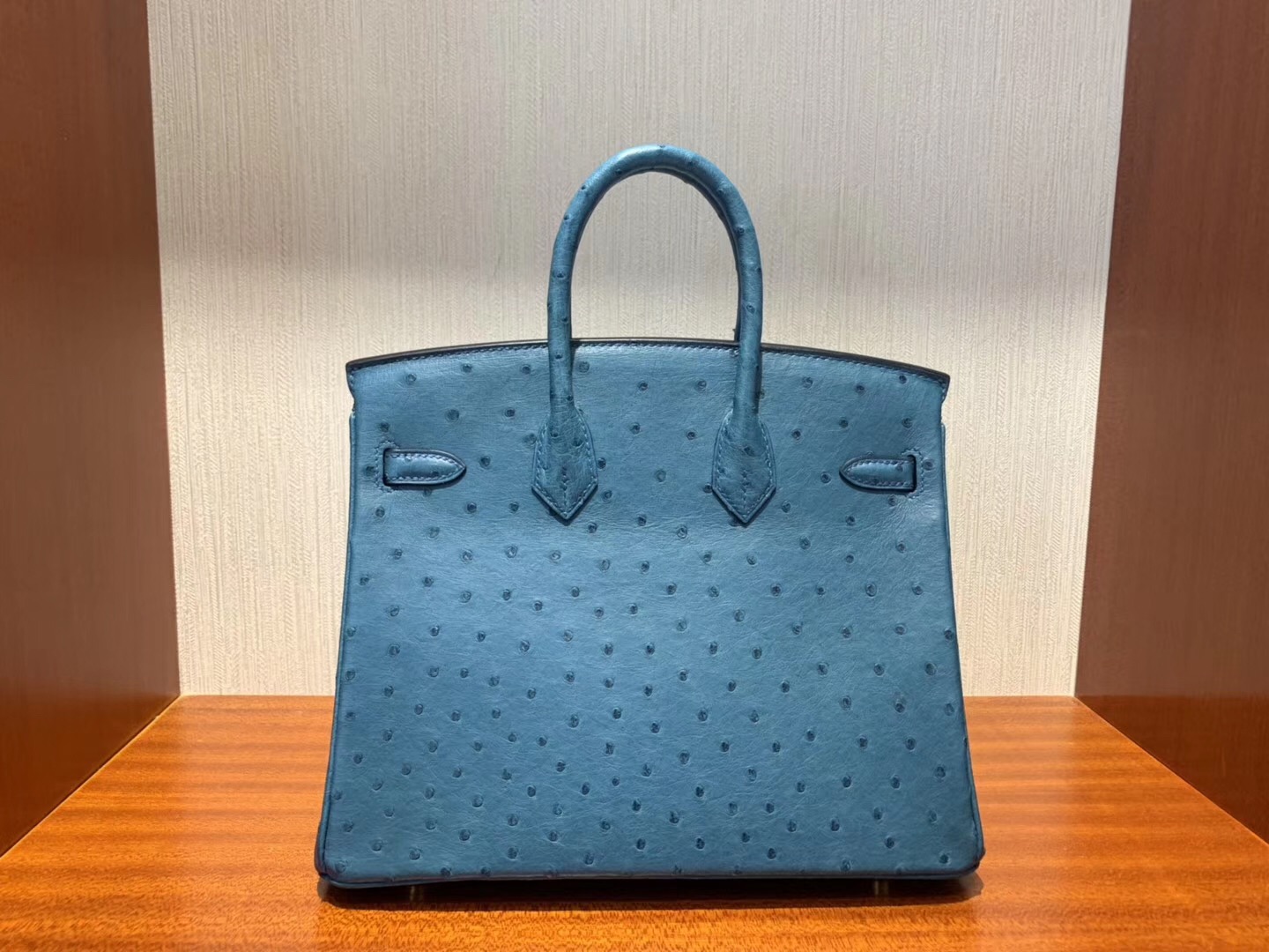 Taiwan Hermes Birkin Bag 25cm 7C珊瑚藍 Ostrich KK 南非鴕鳥皮