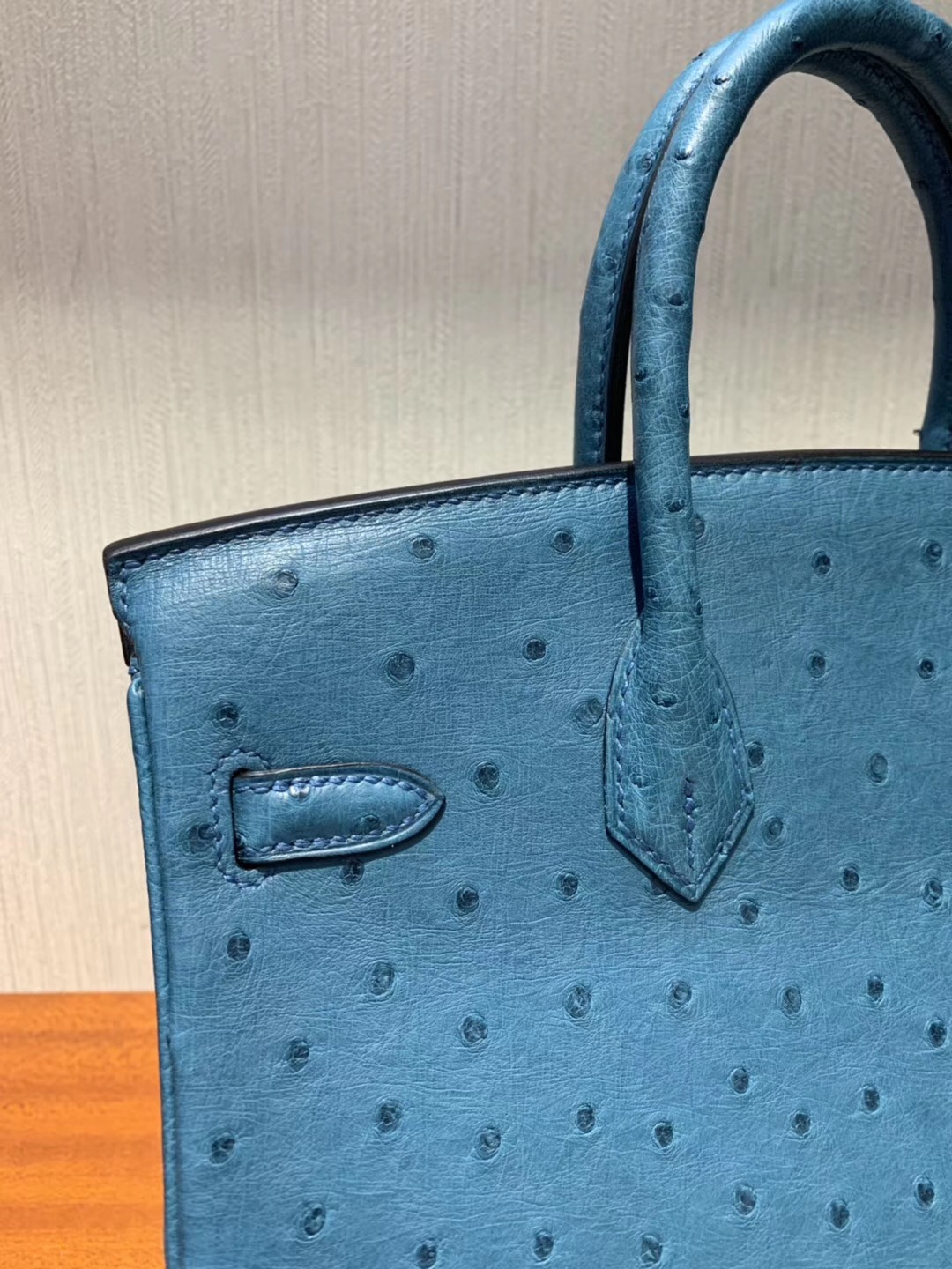 Taiwan Hermes Birkin Bag 25cm 7C珊瑚藍 Ostrich KK 南非鴕鳥皮