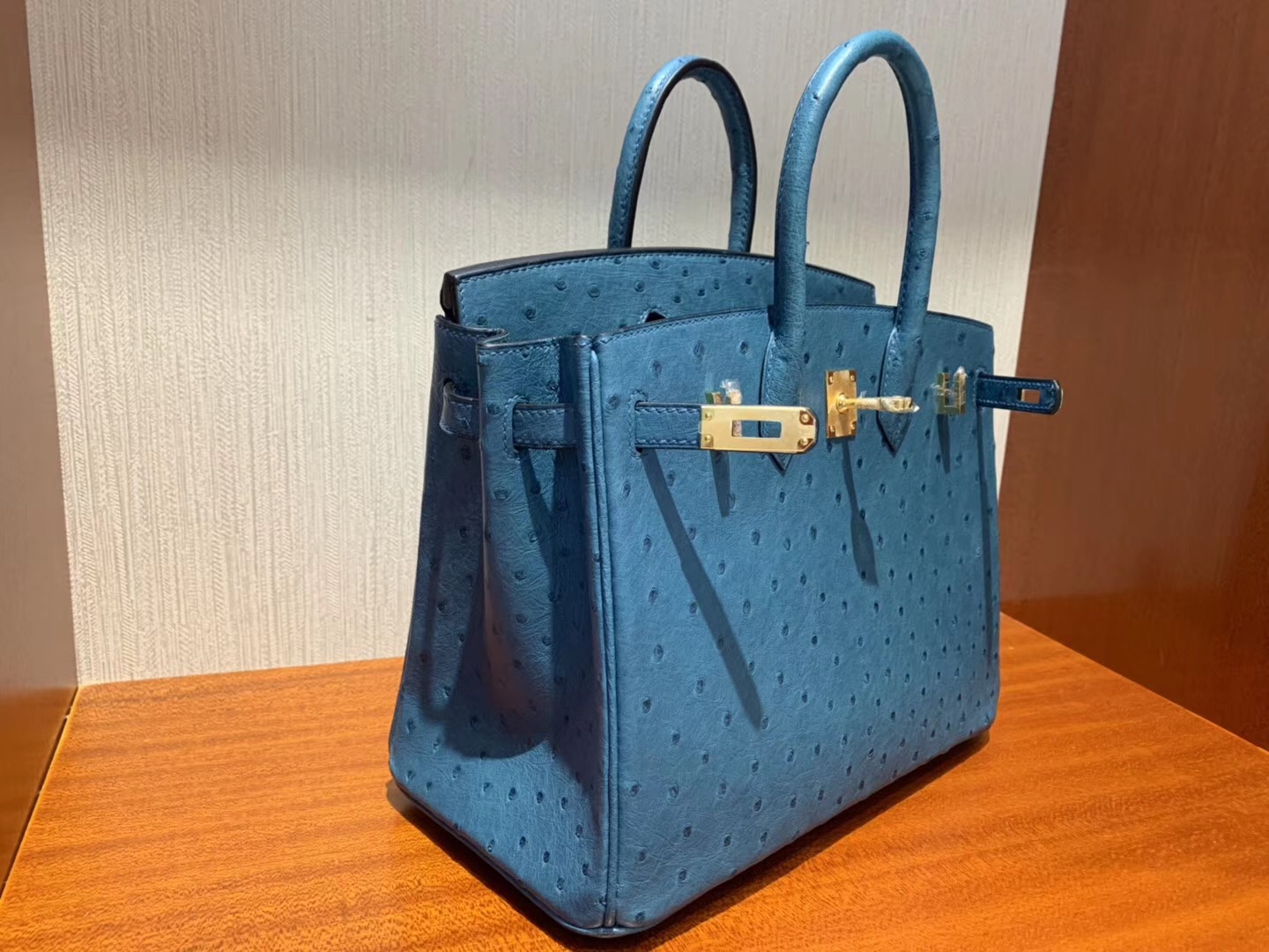 Taiwan Hermes Birkin Bag 25cm 7C珊瑚藍 Ostrich KK 南非鴕鳥皮