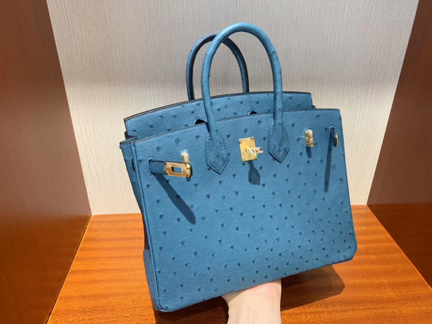 Taiwan Hermes Birkin Bag 25cm 7C珊瑚藍 Ostrich KK 南非鴕鳥皮