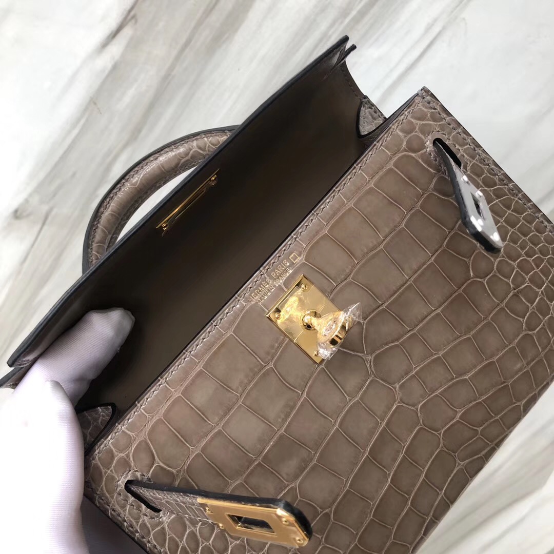 Hong Kong Hermes Kelly mini2代 美洲鱷 CK81斑鳩灰 Griss Tourterelle