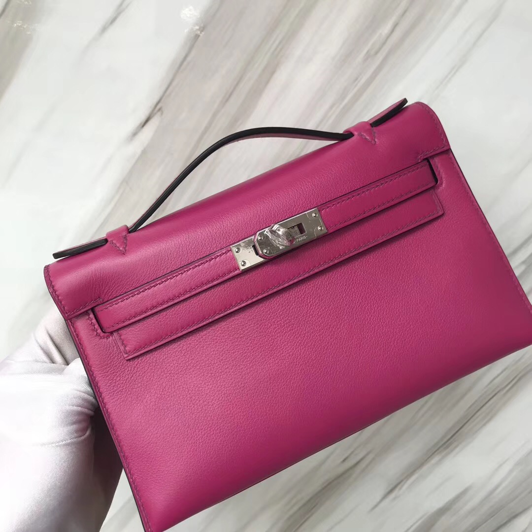 Hermes MiniKelly 22cm pochette Swift calfskin L3玫瑰紫RosePourpre