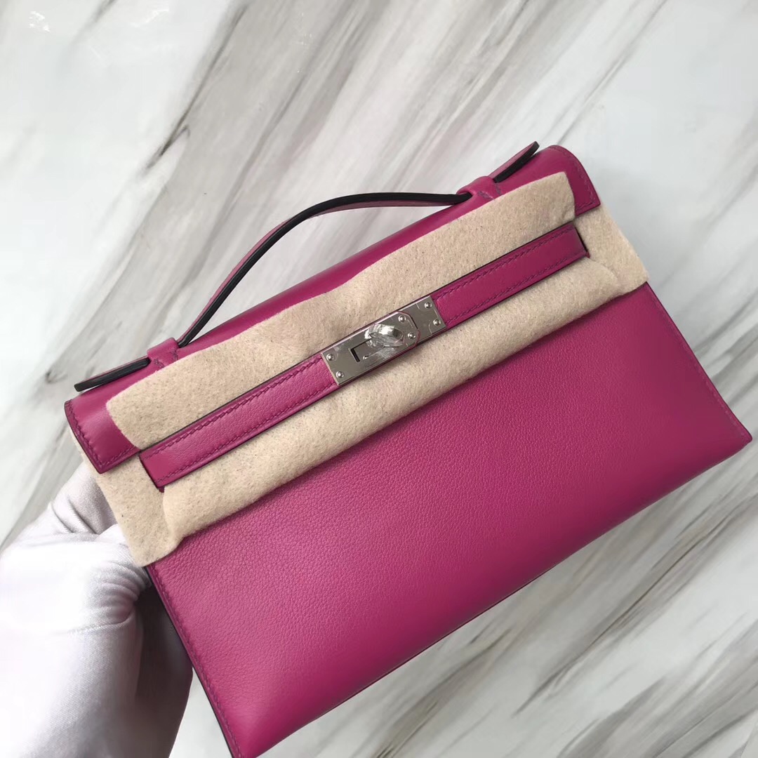 Hermes MiniKelly 22cm pochette Swift calfskin L3玫瑰紫RosePourpre