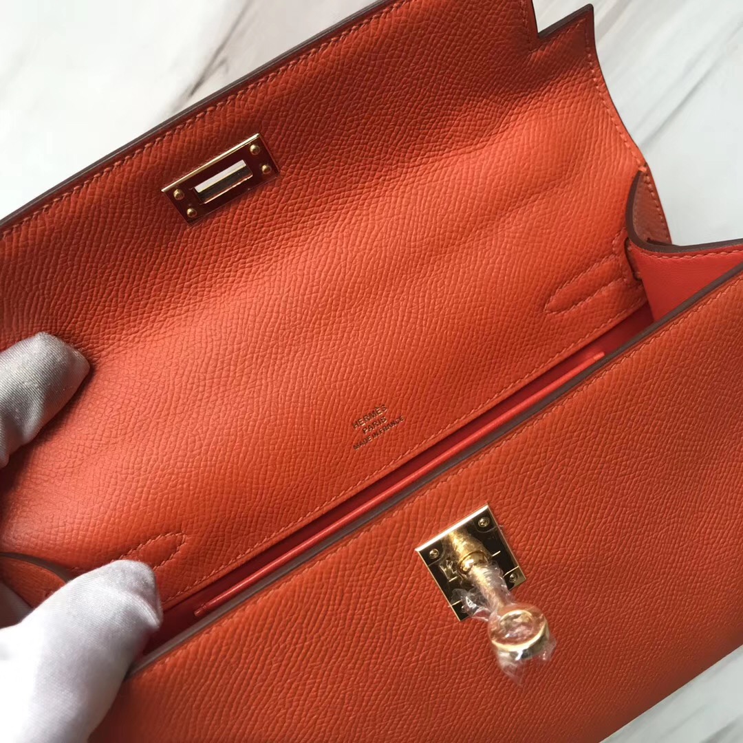 愛馬仕迷妳凱莉包圖片 Hermes MiniKelly pochette 9J Feu 火焰橙