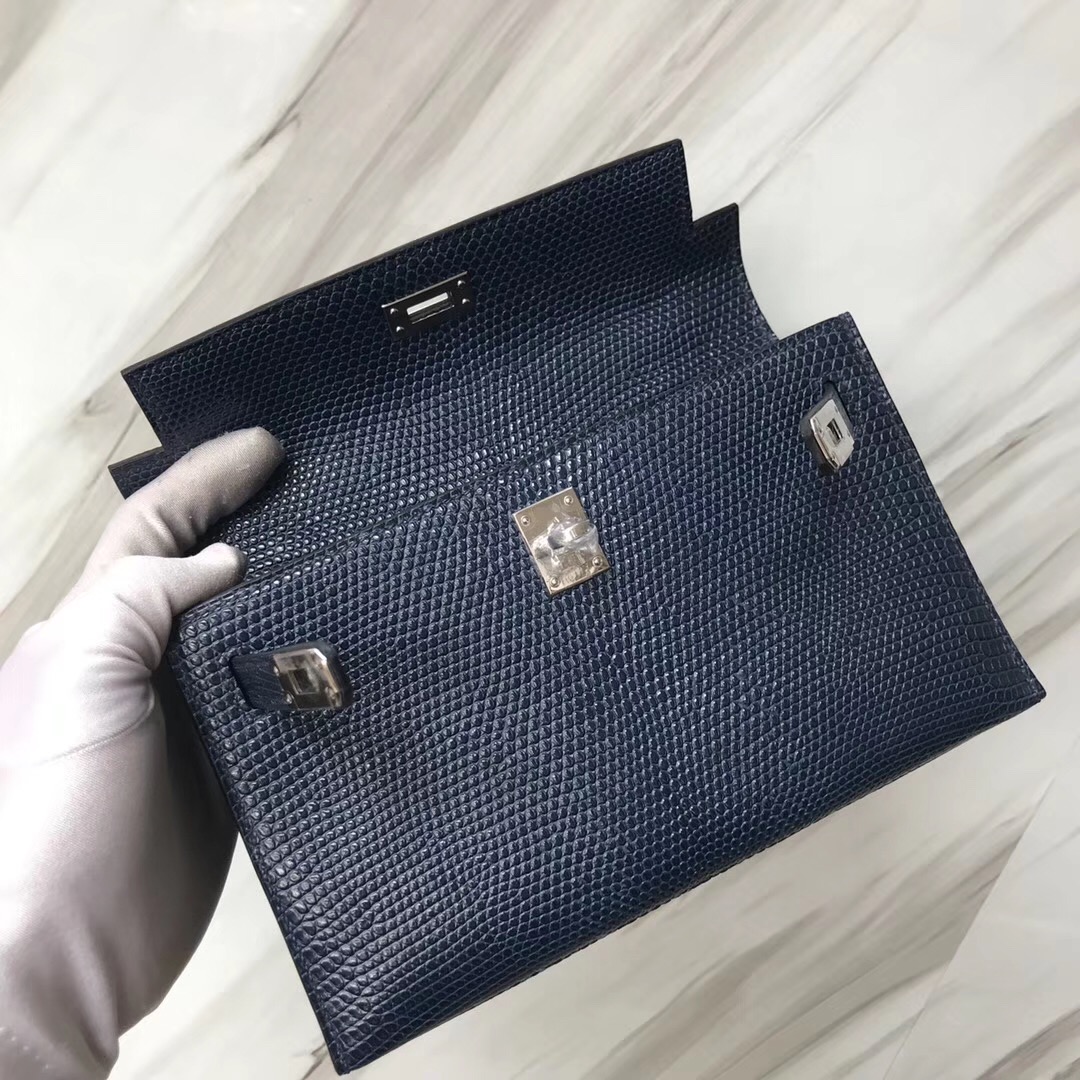 Taiwan Hermes MiniKelly 22cm pochette 7K深海藍BLUE ABYSSE Lizard