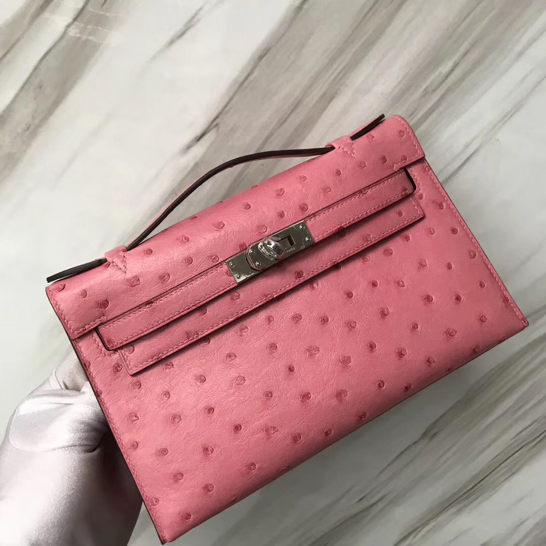 Hermes MiniKelly pochette 1Q Rose Confetti 奶昔粉 Ostrich KK鴕鳥皮