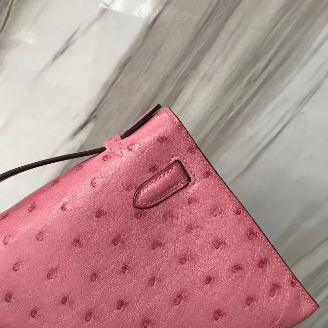 Hermes MiniKelly pochette 1Q Rose Confetti 奶昔粉 Ostrich KK鴕鳥皮