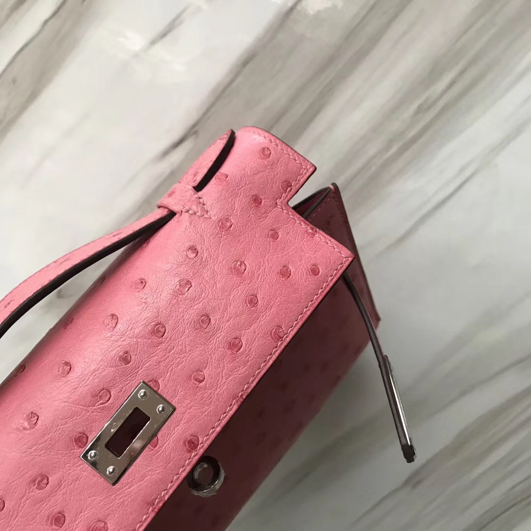 Hermes MiniKelly pochette 1Q Rose Confetti 奶昔粉 Ostrich KK鴕鳥皮