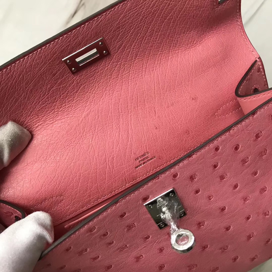 Hermes MiniKelly pochette 1Q Rose Confetti 奶昔粉 Ostrich KK鴕鳥皮