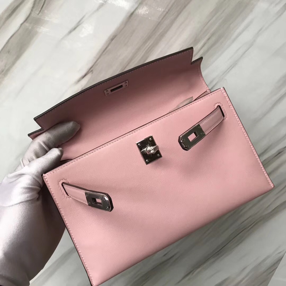 Hermes MiniKelly pochette 3Q新櫻花粉 Rose Sakura Swift calfskin