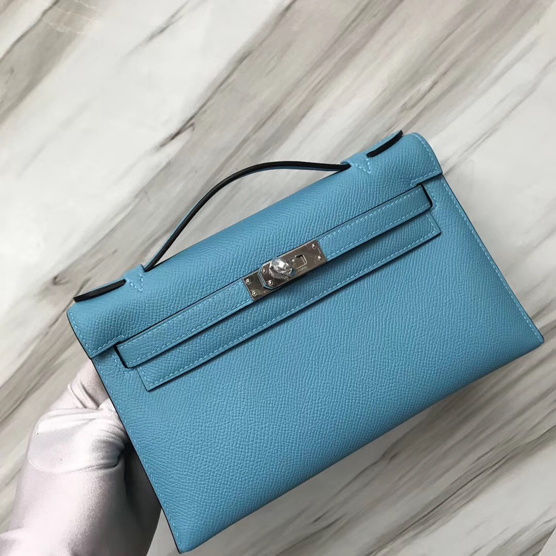 Hermes MiniKelly pochette P3北方藍Blue de nord Epsom手掌紋牛皮