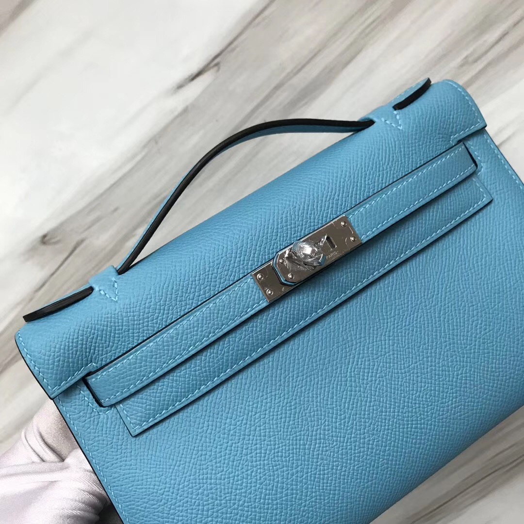 Hermes MiniKelly pochette P3北方藍Blue de nord Epsom手掌紋牛皮