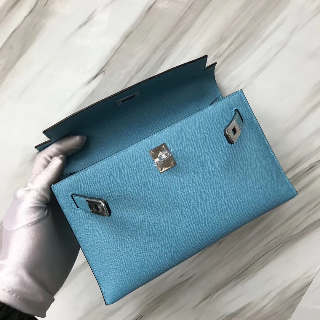 Hermes MiniKelly pochette P3北方藍Blue de nord Epsom手掌紋牛皮