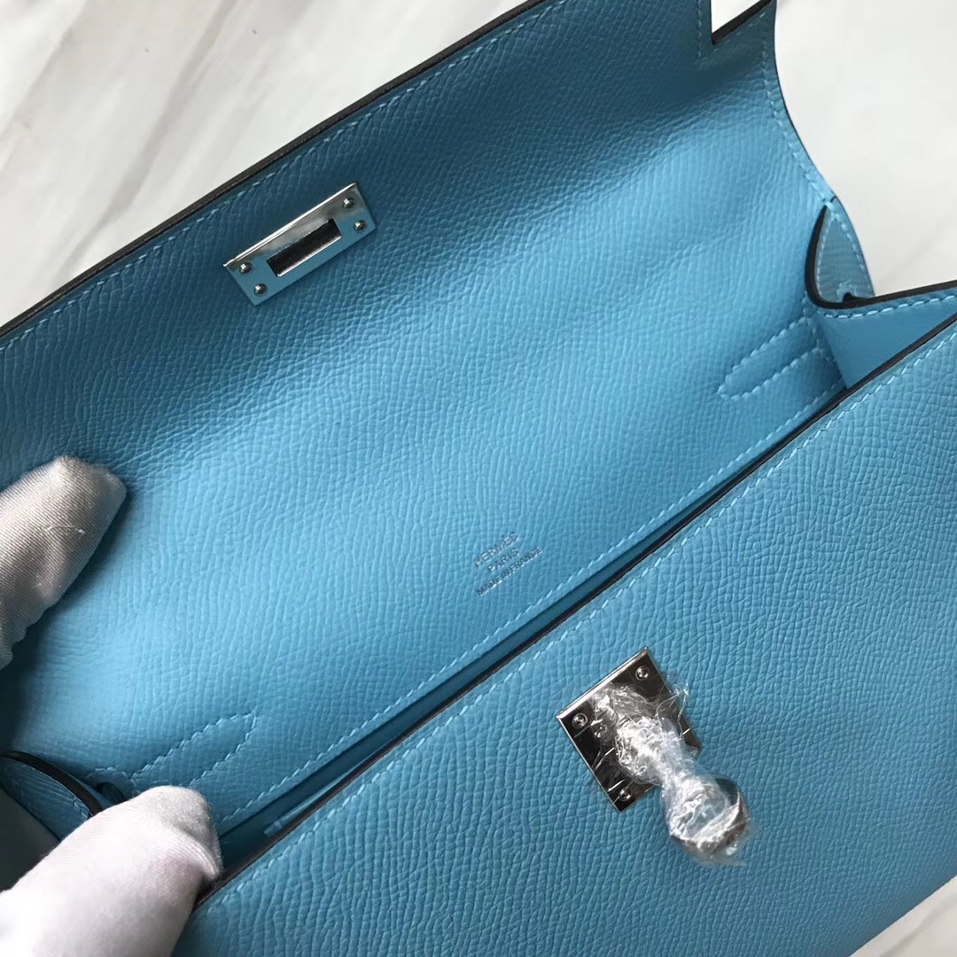 Hermes MiniKelly pochette P3北方藍Blue de nord Epsom手掌紋牛皮