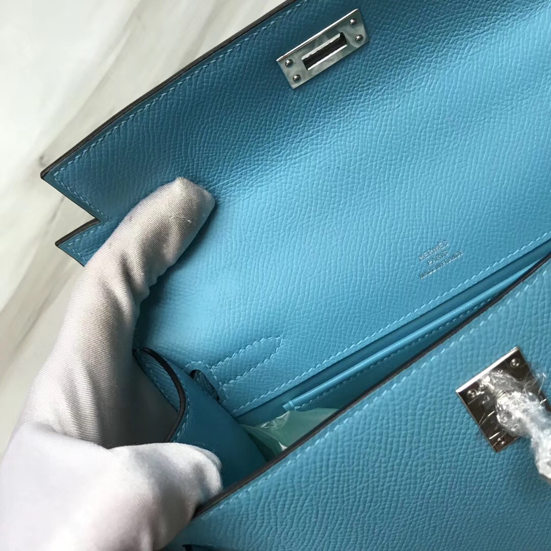 Hermes MiniKelly pochette P3北方藍Blue de nord Epsom手掌紋牛皮