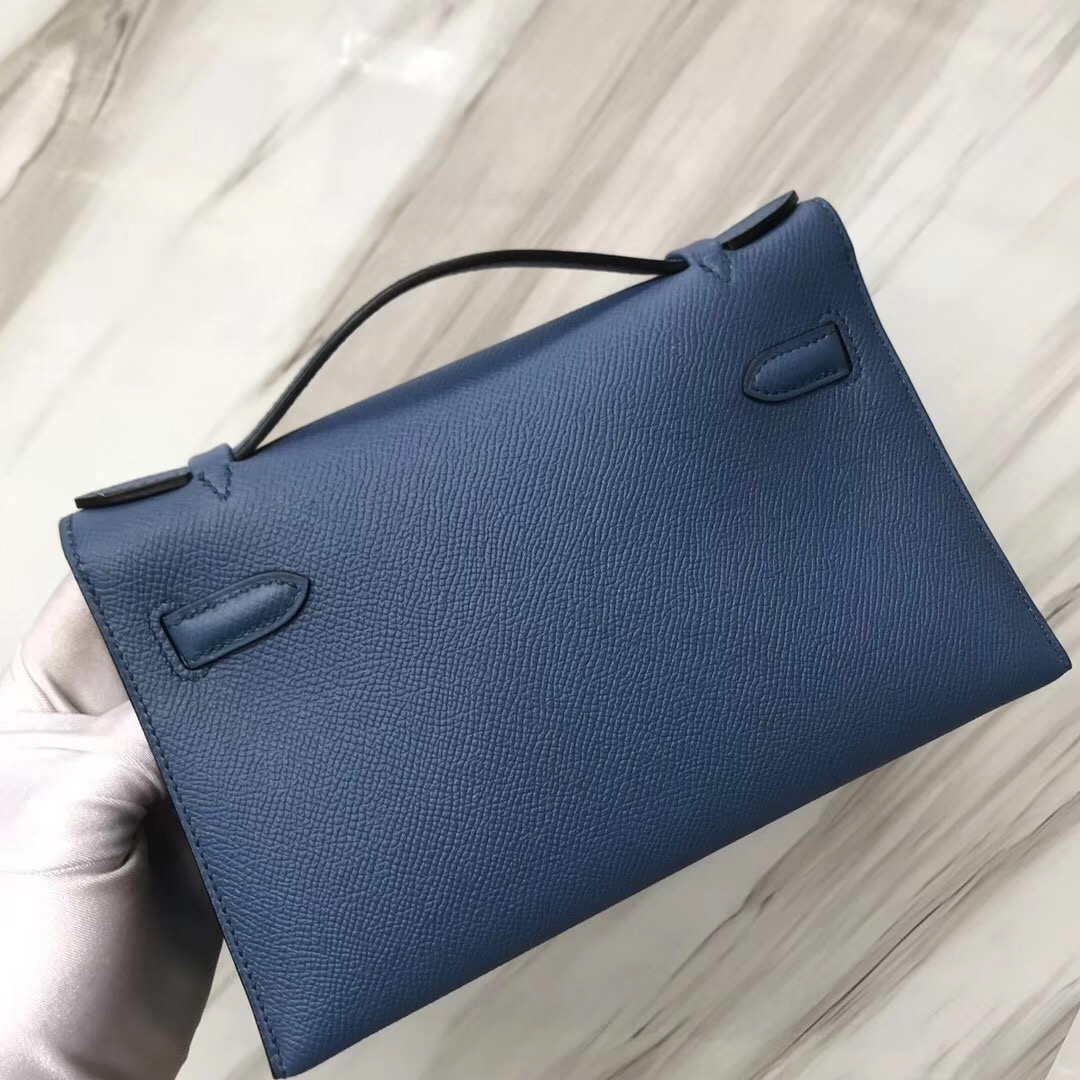 Hermes MiniKelly pochette 7R azur 霧霾藍 Epsom手掌紋牛皮