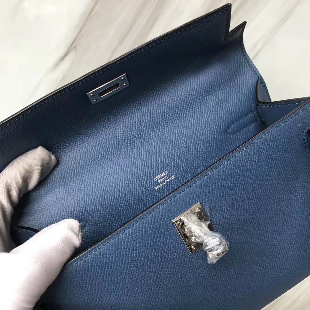 Hermes MiniKelly pochette 7R azur 霧霾藍 Epsom手掌紋牛皮