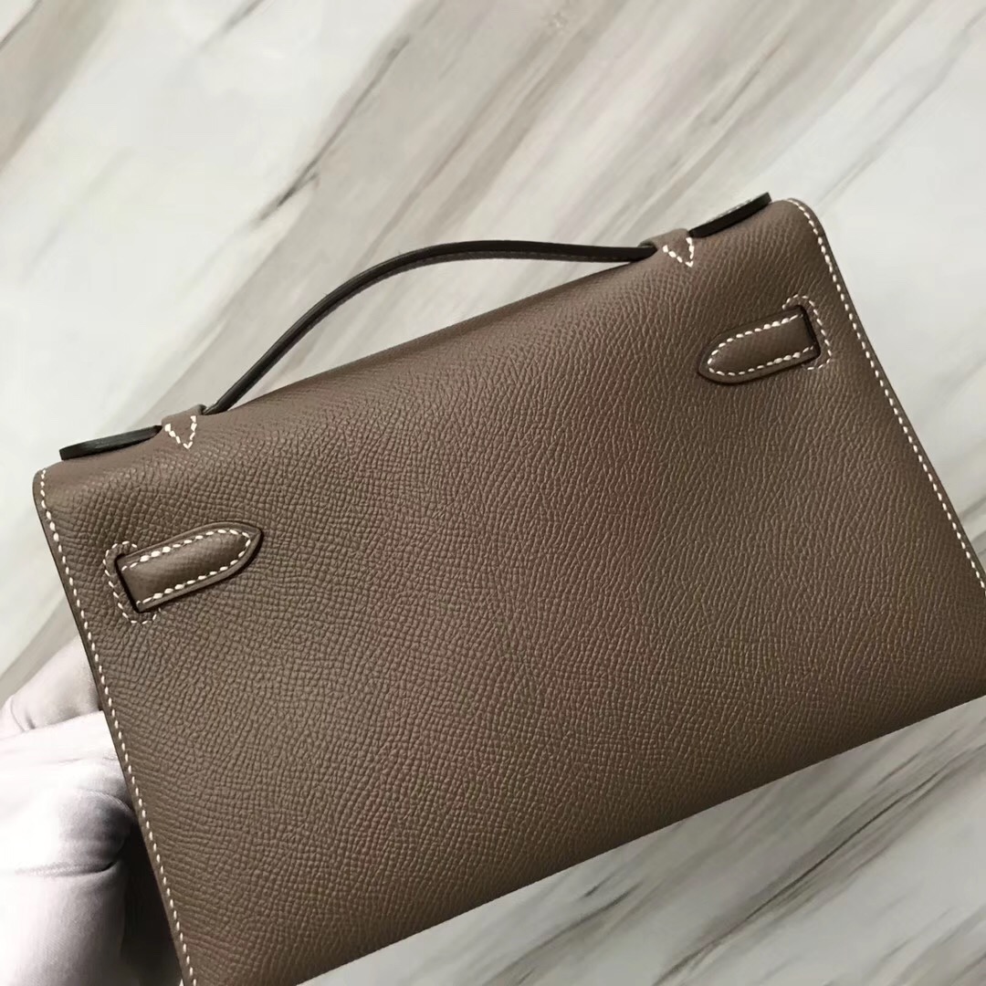 Hermes MiniKelly pochette CK18大象灰 Etaupe Epsom手掌紋牛皮