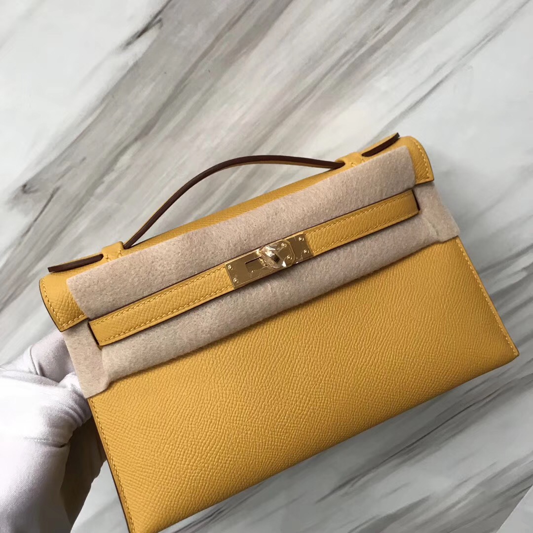 Taiwan Hermes 9D Jaune Amber琥珀黃 MiniKelly pochette Epsom手掌紋牛皮