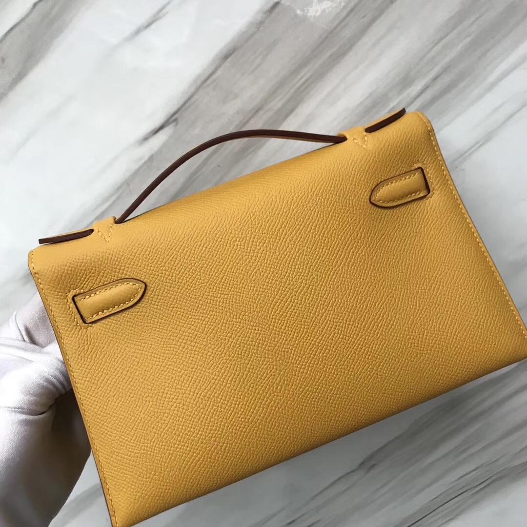 Taiwan Hermes 9D Jaune Amber琥珀黃 MiniKelly pochette Epsom手掌紋牛皮