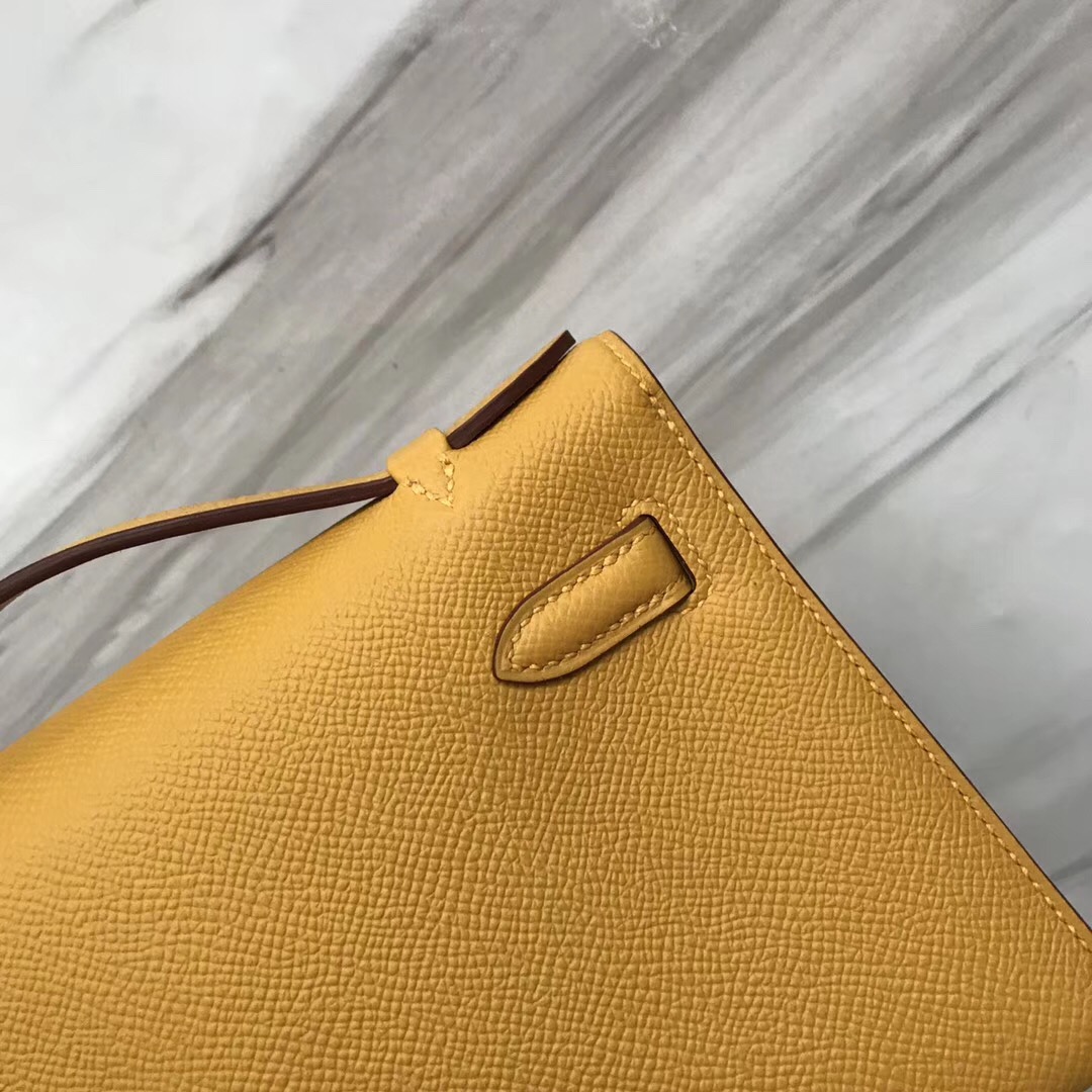 Taiwan Hermes 9D Jaune Amber琥珀黃 MiniKelly pochette Epsom手掌紋牛皮