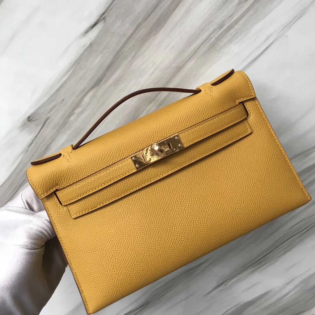 Taiwan Hermes 9D Jaune Amber琥珀黃 MiniKelly pochette Epsom手掌紋牛皮