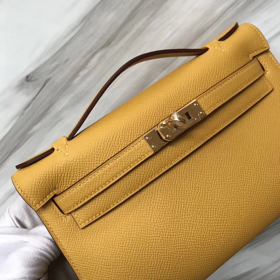 Taiwan Hermes 9D Jaune Amber琥珀黃 MiniKelly pochette Epsom手掌紋牛皮