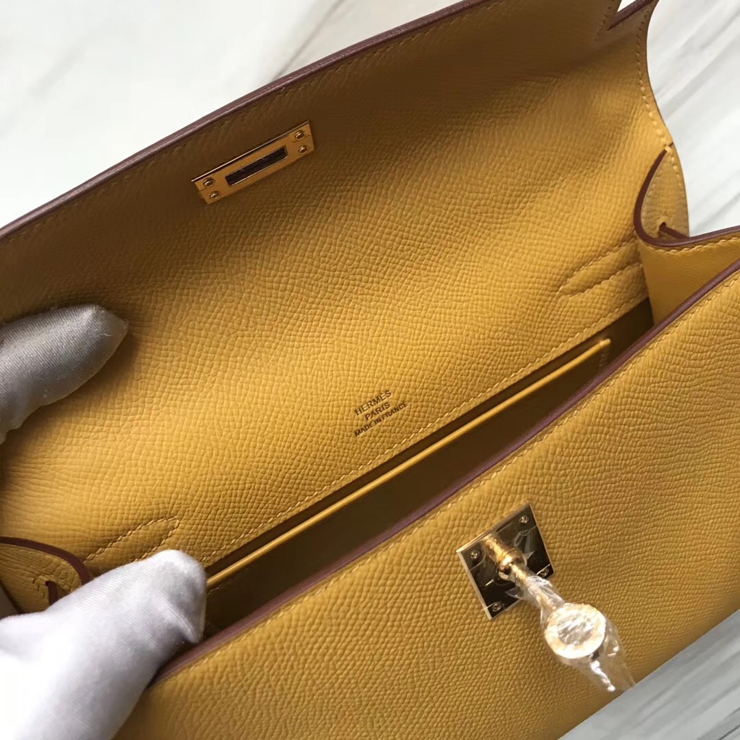 Taiwan Hermes 9D Jaune Amber琥珀黃 MiniKelly pochette Epsom手掌紋牛皮