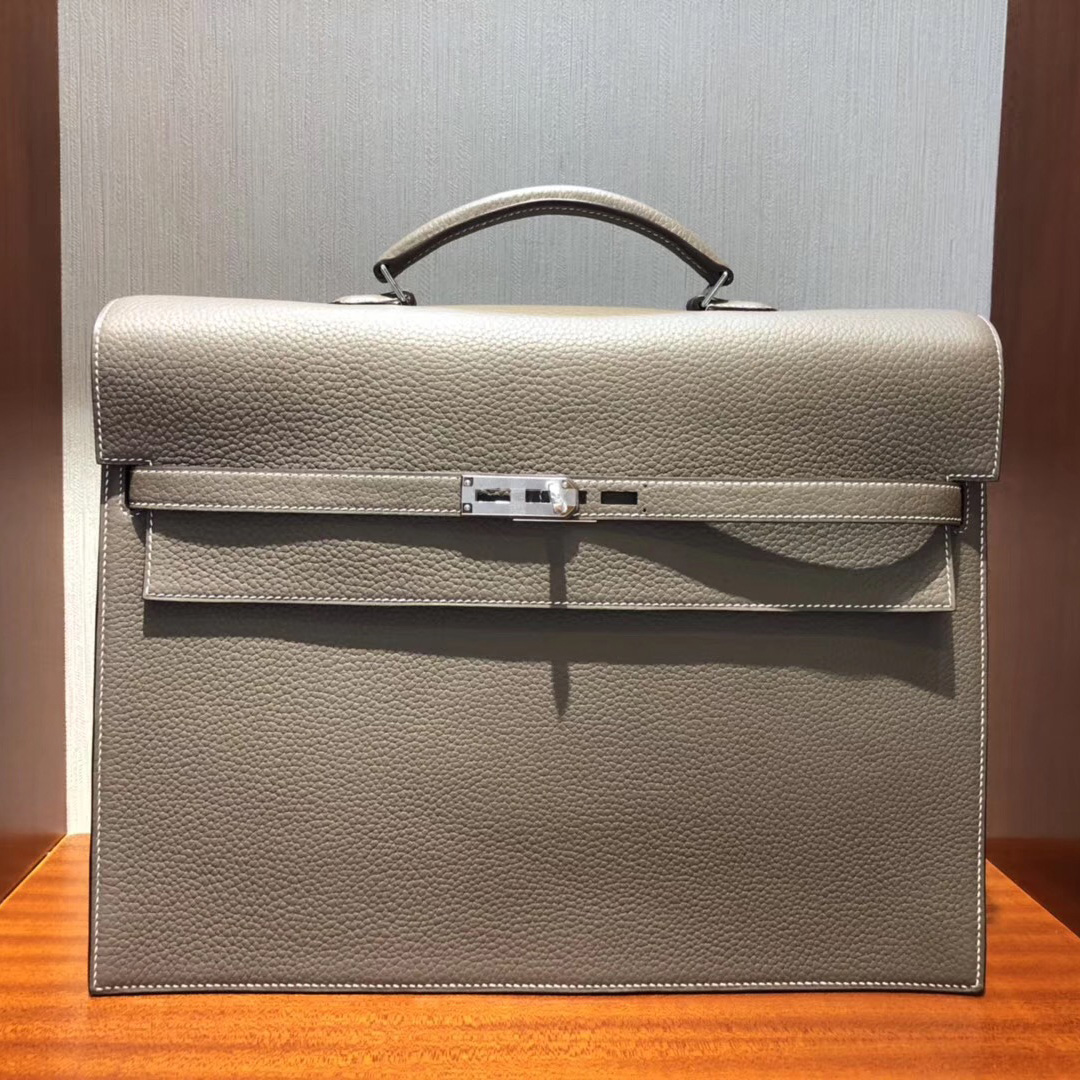 愛馬仕男士公文包Hermes Kelly Depeches 38 clemence CK18大象灰 etoupe