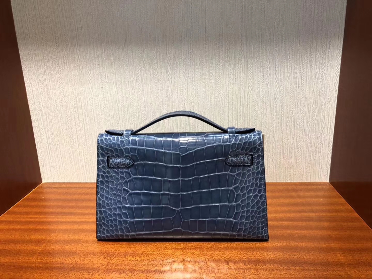 Hermes Minikelly Pochette N7風暴藍Blue Tempete 亮面方塊 美洲鱷