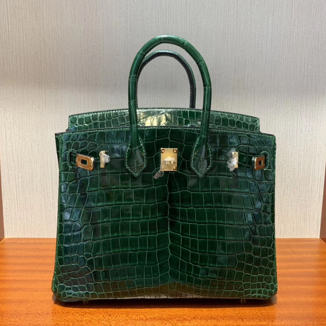 Hermes Birkin 25cm Bag CK67祖母綠 Vert Fonce Shiny nilo crocodile