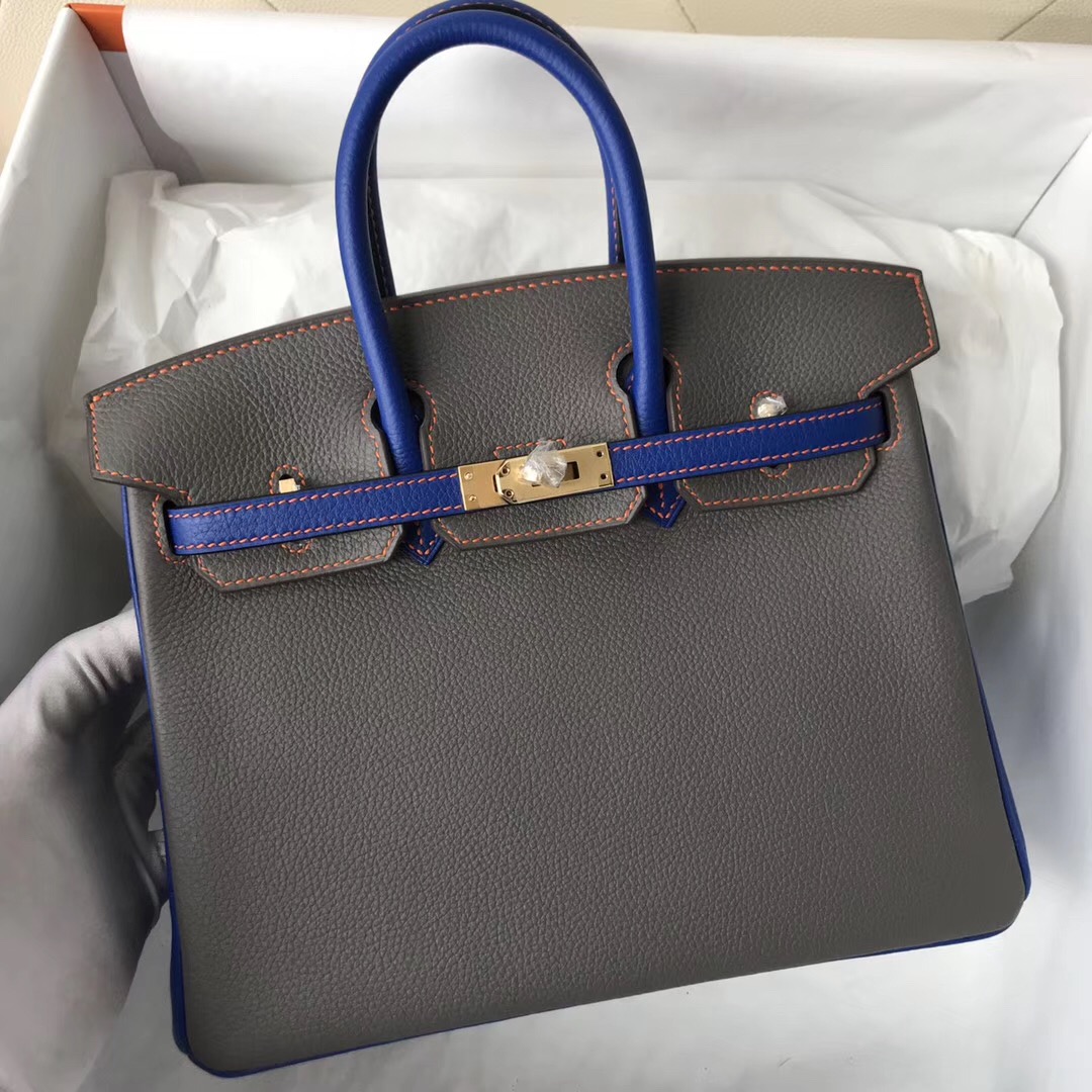 Hermes HSS Birkin 25cm 8F Etain 錫器灰/I7 琉璃藍 Blue zellige 拉絲金扣