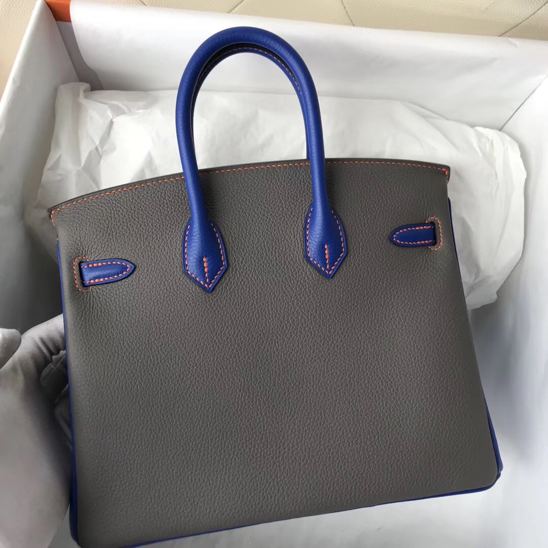 Hermes HSS Birkin 25cm 8F Etain 錫器灰/I7 琉璃藍 Blue zellige 拉絲金扣