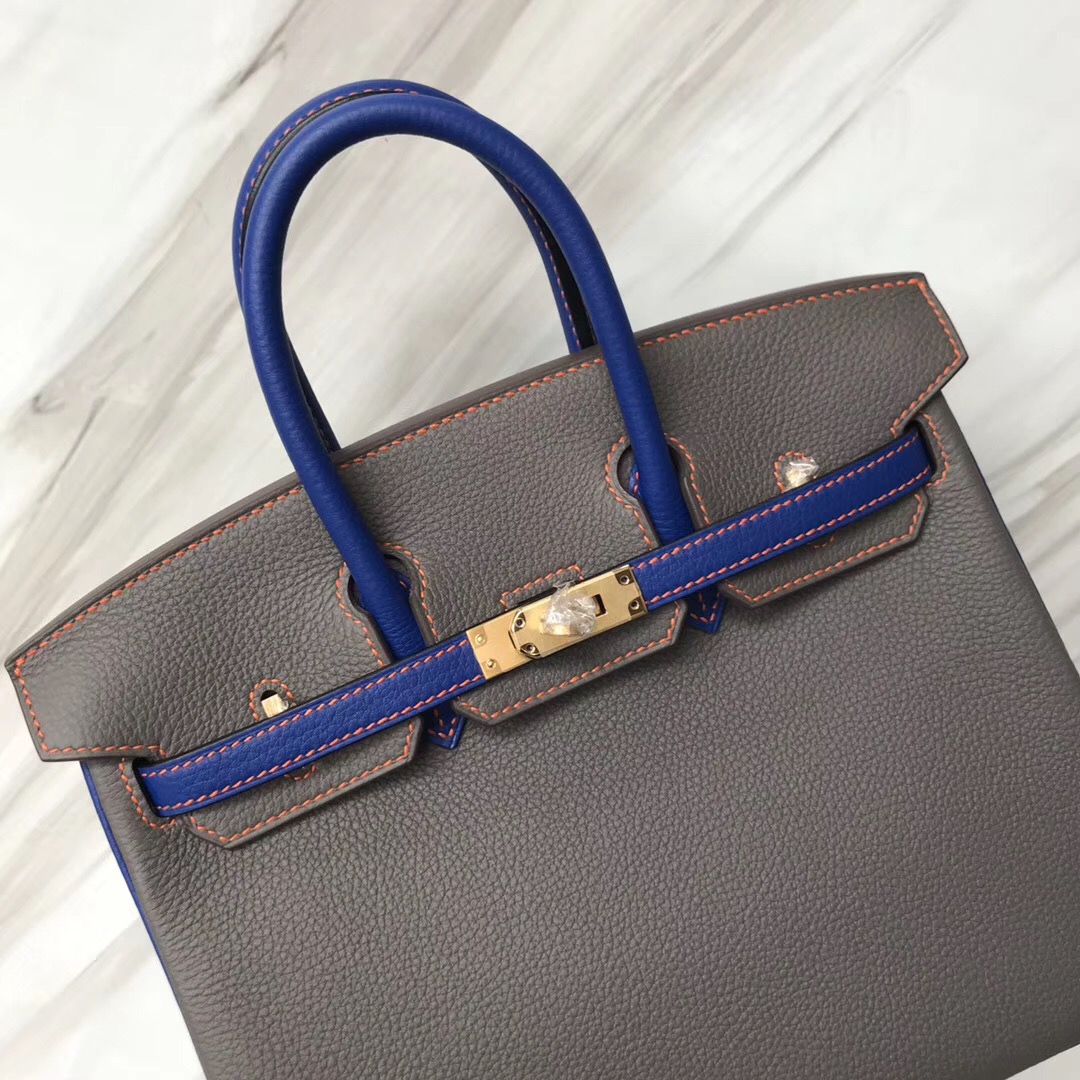 Hermes HSS Birkin 25cm 8F Etain 錫器灰/I7 琉璃藍 Blue zellige 拉絲金扣