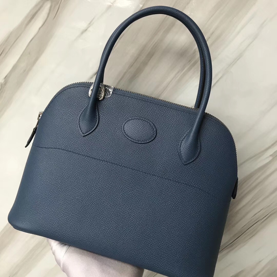 新加坡愛馬仕旗艦店 保齡球包 Hermes Bolide 27cm R2瑪瑙藍 blue agate